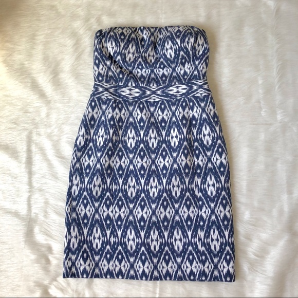 Banana Republic Ikat Blue White Strapless Dress 12 - Picture 3 of 13